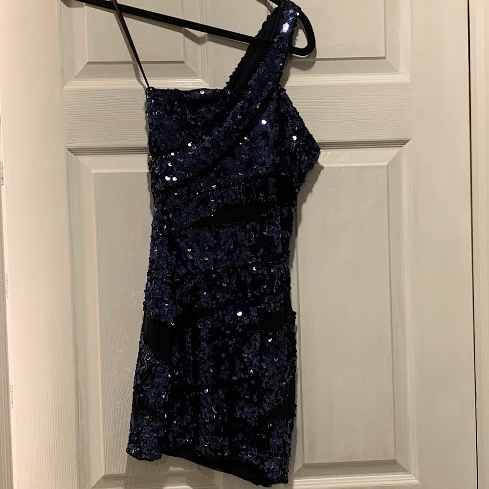 Sequined semi formal one shoulder dress